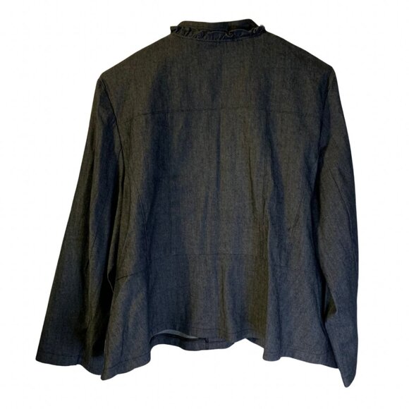 Sandro Studio Womens Denim Jacket Plus Size 3X Blue Ruffled Full Zip Boxy Office - Picture 2 of 8